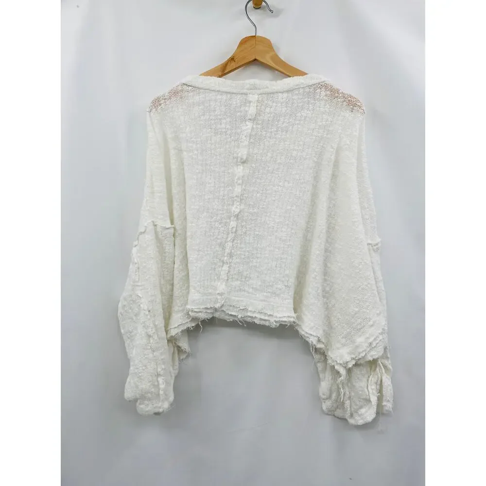 Free People white thin sheer knit raw hem oversized top
